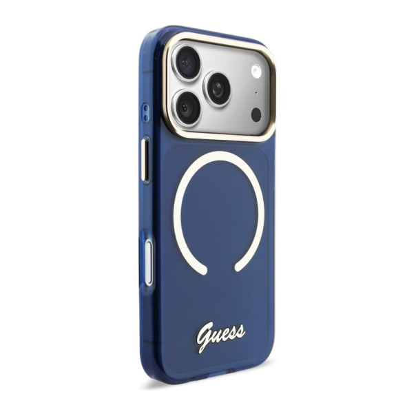Maska za iPhone 17 Pro Max Guess IML Script Metal MagSafe plava - EP2850398