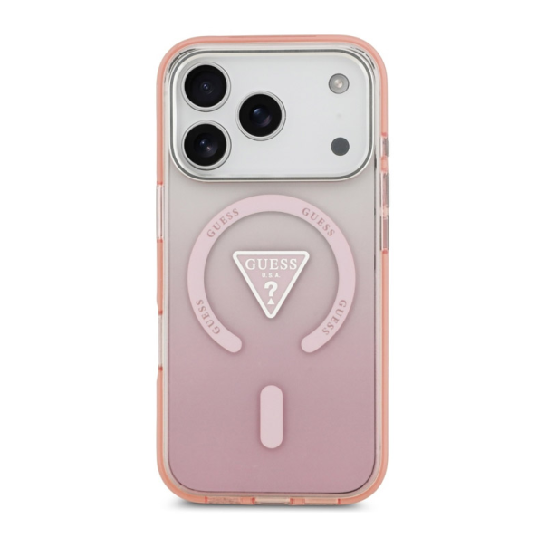 Maska za iPhone 17 Pro Guess IML Gradient Triangle Logo MagSafe pink - EP2849713