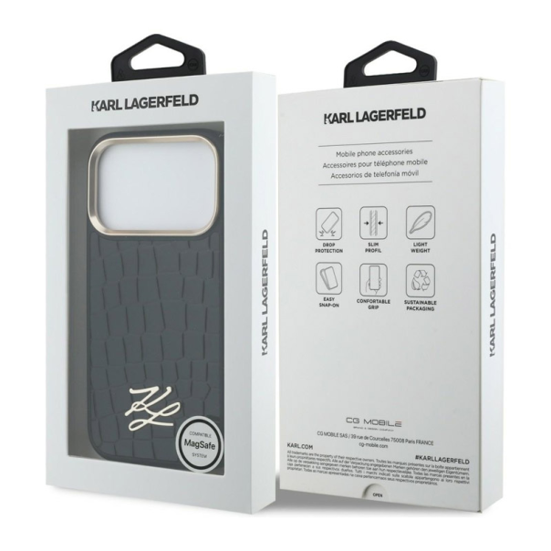 Maska za iPhone 17 Pro Karl Lagerfeld Croco KL Script Logo MagSafe crna - EP2848028