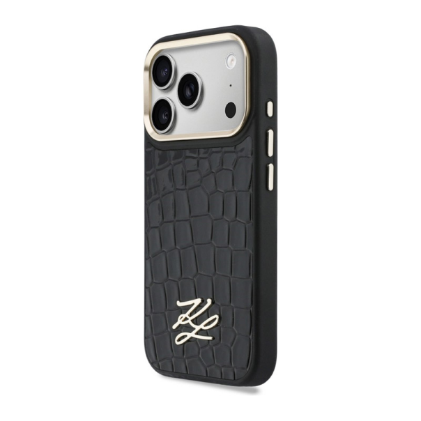 Maska za iPhone 17 Pro Max Karl Lagerfeld Croco KL Script Logo MagSafe crna - EP2847945