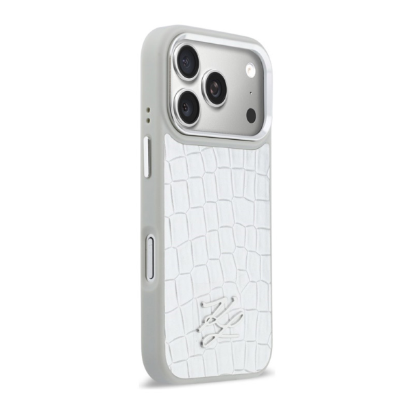 Maska za iPhone 17 Pro Karl Lagerfeld Croco KL Script Logo MagSafe srebrna - EP2849719