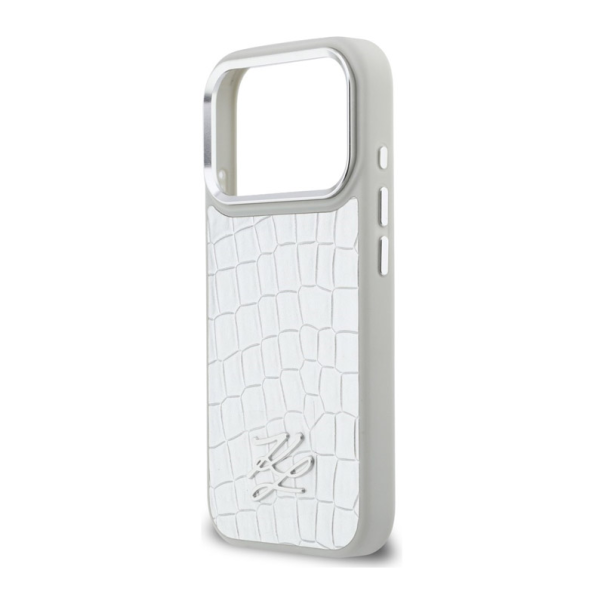 Maska za iPhone 17 Pro Karl Lagerfeld Croco KL Script Logo MagSafe srebrna - EP2849719