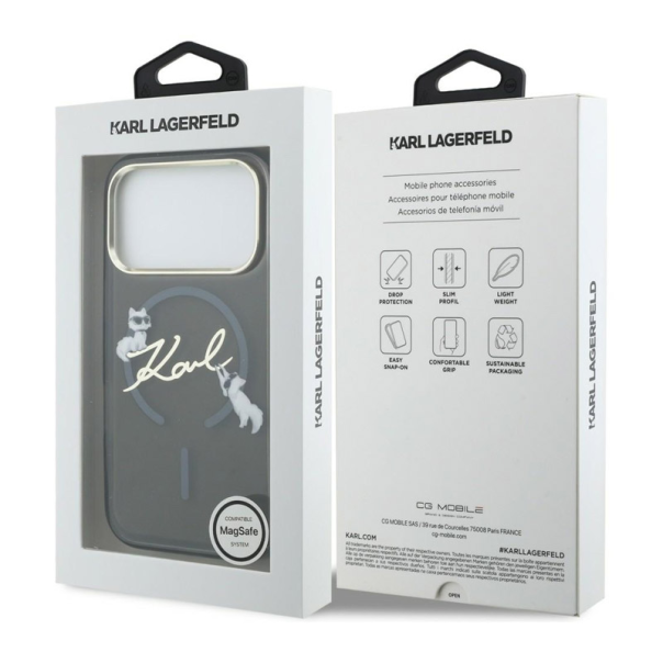 Maska za iPhone 17 Pro Max Karl Lagerfeld IML Choupettes Karl Script Logo MagSafe crna - EP2848085