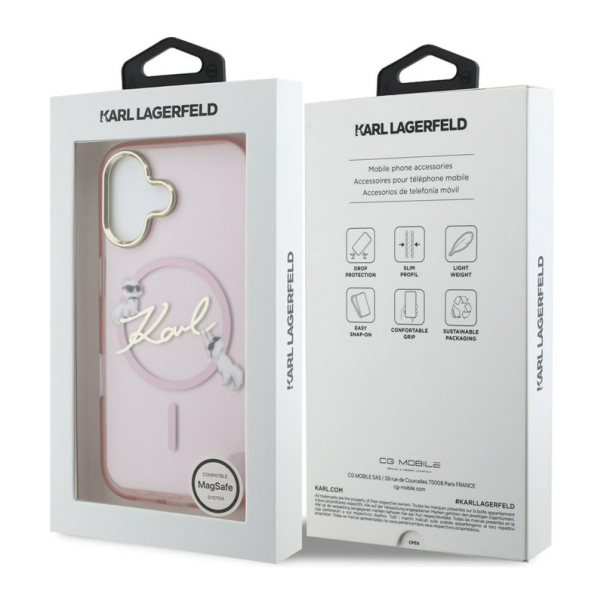 Maska za iPhone 17 Karl Lagerfeld IML Choupettes Karl Script Logo MagSafe pink - EP2849740