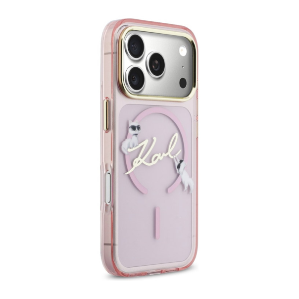 Maska za iPhone 17 Pro Karl Lagerfeld IML Choupettes Karl Script Logo MagSafe pink - EP2850422