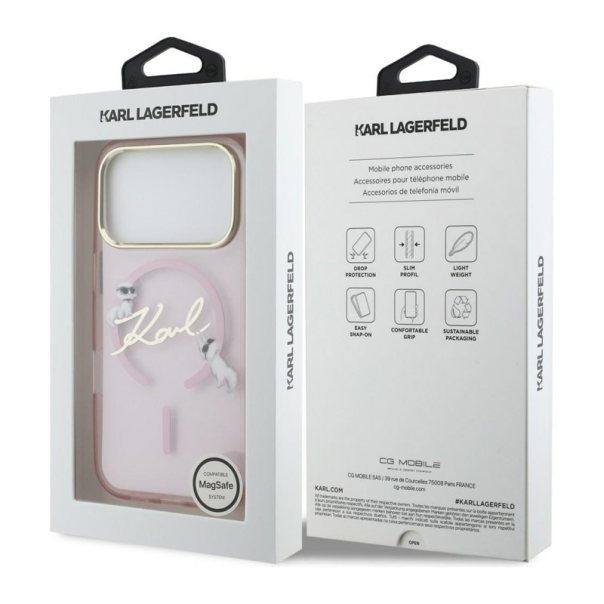 Maska za iPhone 17 Pro Karl Lagerfeld IML Choupettes Karl Script Logo MagSafe pink - EP2850422