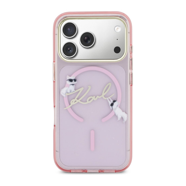 Maska za iPhone 17 Pro Max Karl Lagerfeld IML Choupettes Karl Script Logo MagSafe pink - EP2847951
