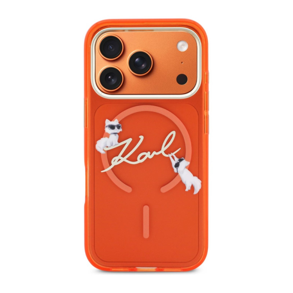 Maska za iPhone 17 Pro Max narandžasta Karl Lagerfeld IML Choupettes Karl Script Logo MagSafe - EP2848130