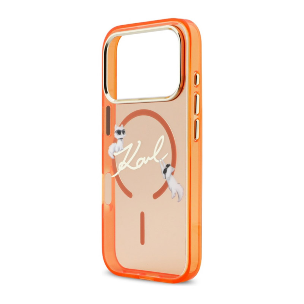 Maska za iPhone 17 Pro Max narandžasta Karl Lagerfeld IML Choupettes Karl Script Logo MagSafe - EP2848130