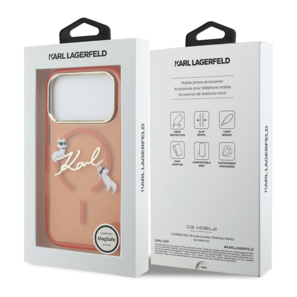 Maska za iPhone 17 Pro Max narandžasta Karl Lagerfeld IML Choupettes Karl Script Logo MagSafe - EP2848130
