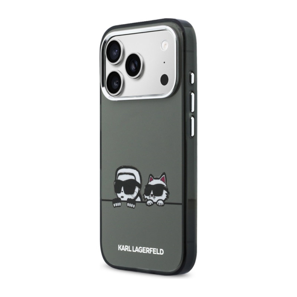 Maska za iPhone 17 Pro Karl Lagerfeld IML Karl & Choupette Peekaboo Logo MagSafe siva - EP2849770