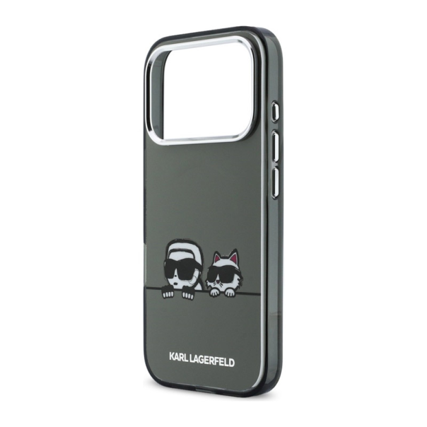 Maska za iPhone 17 Pro Karl Lagerfeld IML Karl & Choupette Peekaboo Logo MagSafe siva - EP2849770