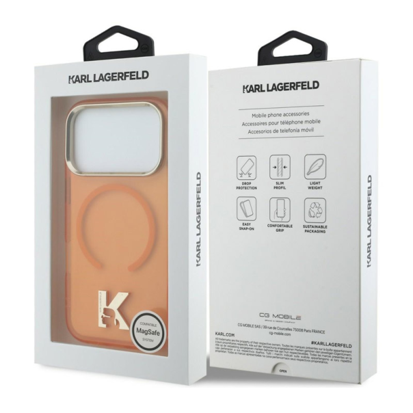 Maska za iPhone 17 Pro narandžasta Karl Lagerfeld IML K Head Logo MagSafe - EP2847966
