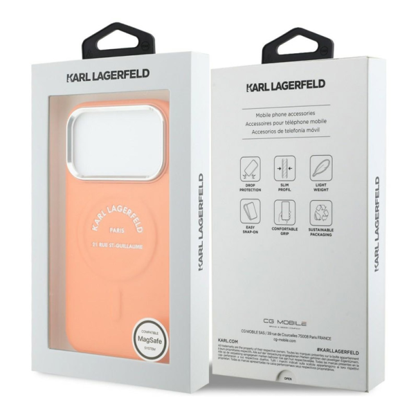 Maska za iPhone 17 Pro narandžasta Karl Lagerfeld Karl RSG Logo MagSafe - EP2850344