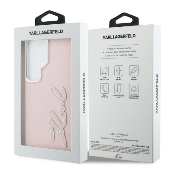 Maska za Samsung S26 Ultra/ S948B Karl Lagerfeld Grained Signature Metal Resin Logo roze - EP2879119