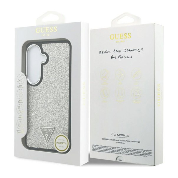 Maska za Samsung S26/ S941B silver Guess Fixed Glitter Triangle MagSafe - EP2879215