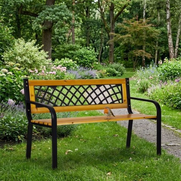 MULTIGARDEN Drvena baštenska klupa sa rešetkastim naslonom 118×52 cm - - EP3003397