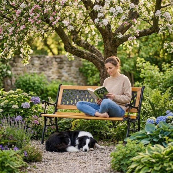 MULTIGARDEN Drvena baštenska klupa sa rešetkastim naslonom 126×51 cm - - EP3003400
