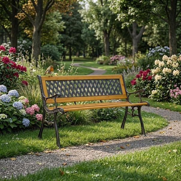 MULTIGARDEN Drvena baštenska klupa sa rešetkastim naslonom 126×51 cm - - EP3003400