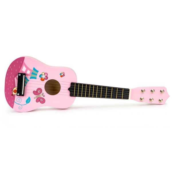 ECO TOYS Drvena gitara za decu sa metalnim žicama pink - EP2751955