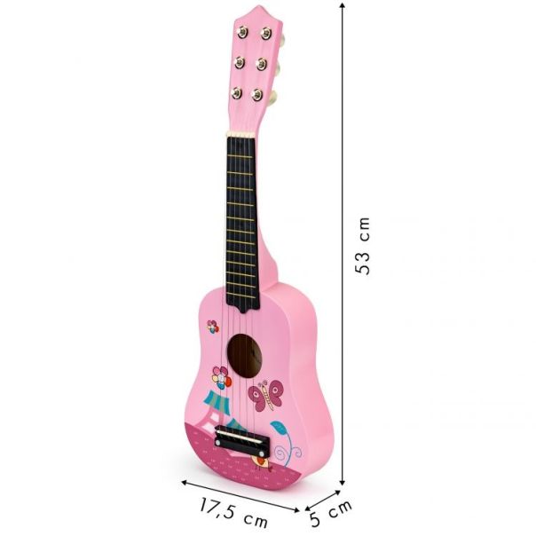 ECO TOYS Drvena gitara za decu sa metalnim žicama pink - EP2751955