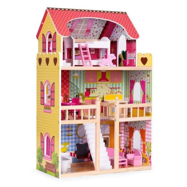 ECO TOYS Drvena kućica za lutke na 3 sprata - 8209-1-1-1-1