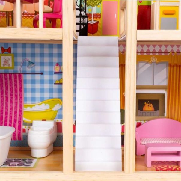 ECO TOYS Drvena kućica za lutke na 3 sprata - 8209-1-1-1-1