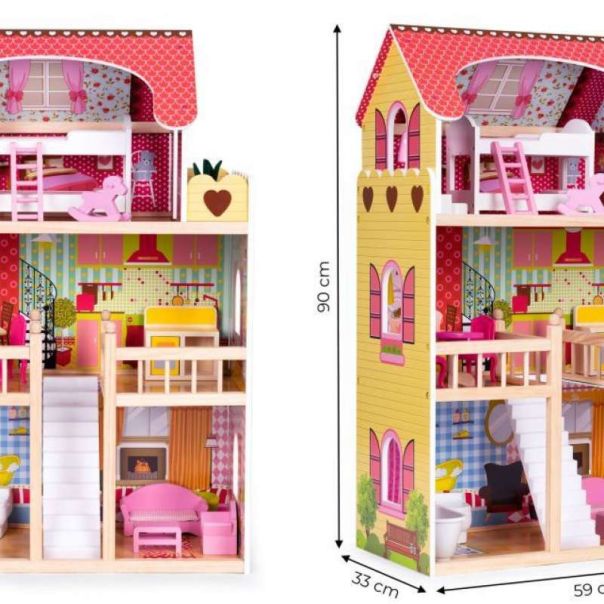 ECO TOYS Drvena kućica za lutke na 3 sprata - 8209-1-1-1-1