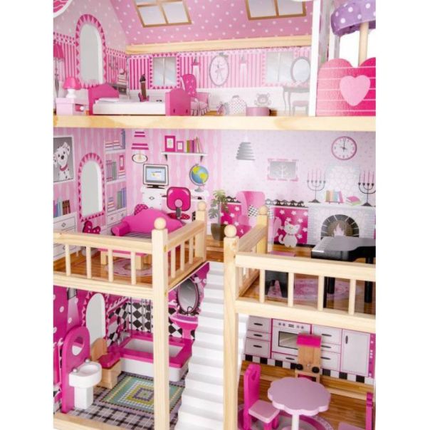 ECO TOYS Drvena kućica za lutke sa nameštajem i LED svetlom - HM006391