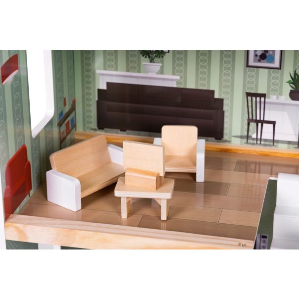 ECO TOYS Drvena kućica za lutke na 3 sprata i nameštajem - W06A413E