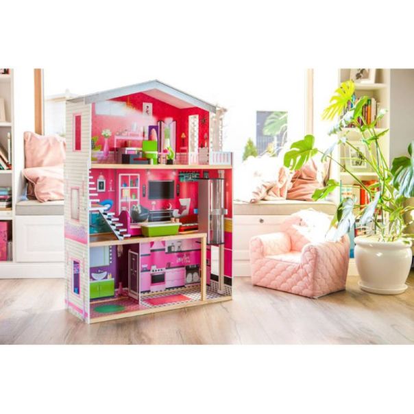 ECO TOYS Drvena kućica za lutke sa liftom Malibu Residence - 4118-1-1-1