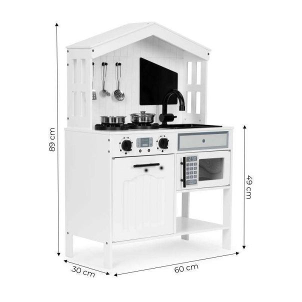 ECO TOYS Drvena kuhinja za decu sa dodacima, bela - PLK563W