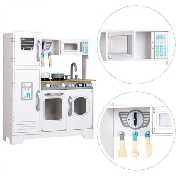 ECO TOYS Drvena dečija kuhinja XXL sa veš mašinom, bela - TL18061