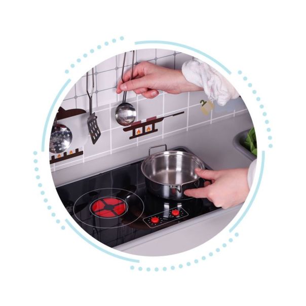 ECO TOYS Drvena kuhinja za decu sa mašinom za veš, bela - TL403005