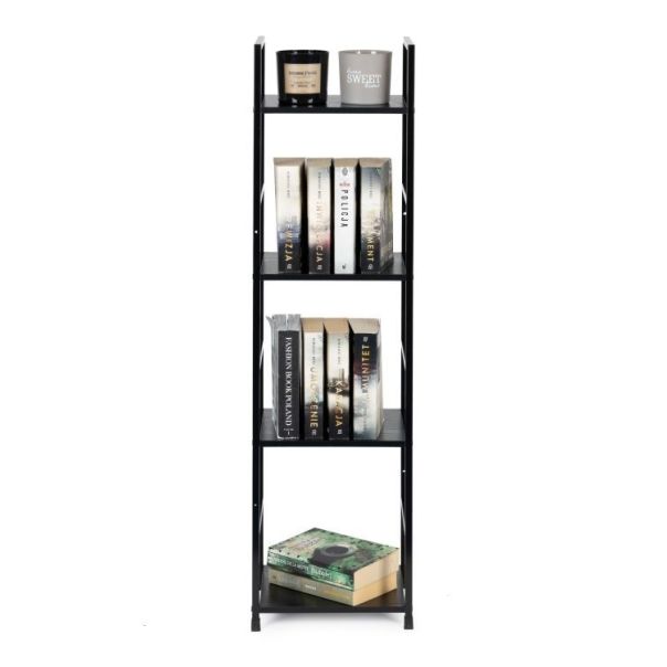 MODERNHOME Drvena polica sa metalnim loft okvirom, 4 nivoa, crna - - EP3003367