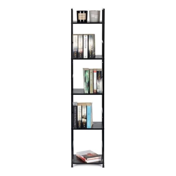 MODERNHOME Drvena polica sa metalnim okvirom u loft stilu, 5 nivoa, crna- - EP3003385