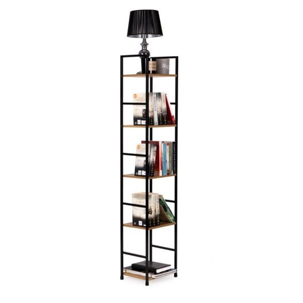 MODERNHOME Drvena polica sa metalnim okvirom u loft stilu, 5 nivoa, u boji hrasta - - EP3003382