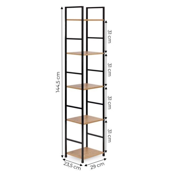 MODERNHOME Drvena polica sa metalnim okvirom u loft stilu, 5 nivoa, u boji hrasta - - EP3003382