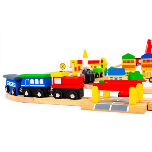 ECO TOYS Drveni set na baterije Železnička stanica, 90 delova - HM014665