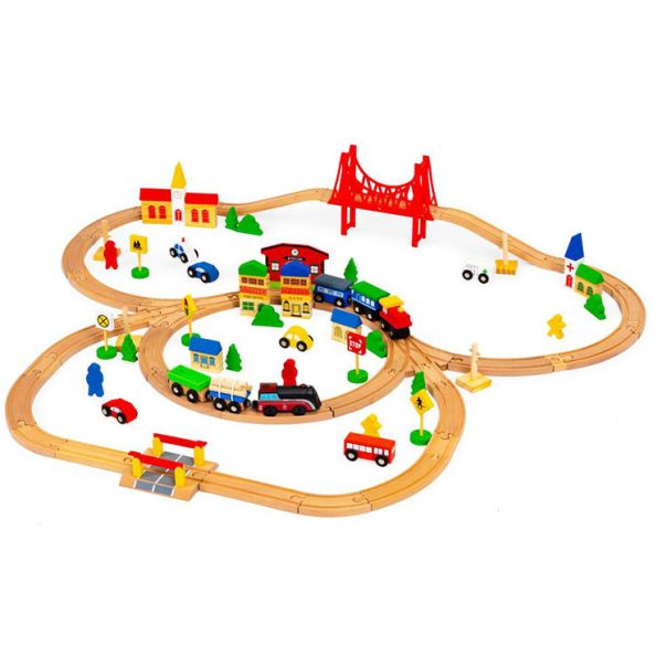 ECO TOYS Drveni set na baterije Železnička stanica, 90 delova - HM014665
