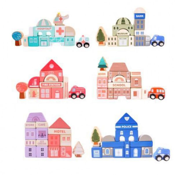 ECO TOYS Drvene edukativne kocke sa podlogom City, 115 delova - HM015220