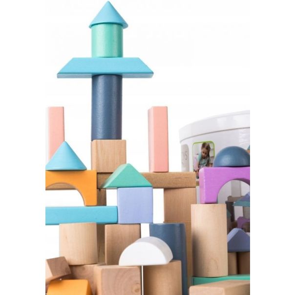 ECO TOYS Drvene kocke sa kanticom i sorterom oblika, 100 delova - 2505