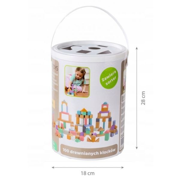 ECO TOYS Drvene kocke sa kanticom i sorterom oblika, 100 delova - 2505