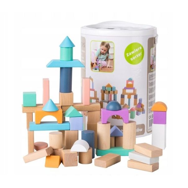 ECO TOYS Drvene kocke sa kanticom i sorterom oblika, 100 delova - 2505