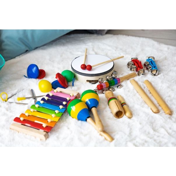 ECO TOYS Set drvenih muzičkih instrumenata za decu u rancu, 10 komada - MA01