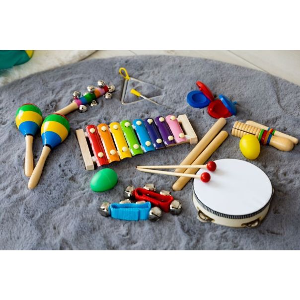 ECO TOYS Set drvenih muzičkih instrumenata za decu u rancu, 10 komada - MA01