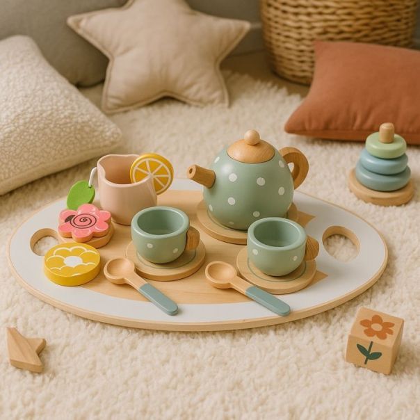 ECO TOYS Drveni set za čaj – čajnik, šoljice, 14 delova – ecotoys - EP2749319