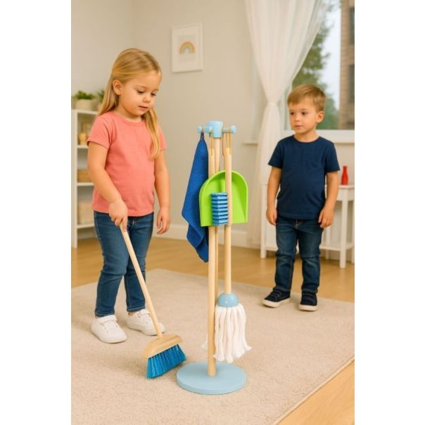 ECO TOYS Drveni set za čišćenje za decu – metla, mop i đubrovnik, 7 delova – ecotoys - EP2749325