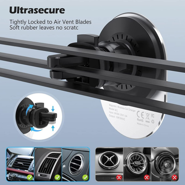 Auto držač za telefon sa bezicnim punjenjem MAGSAFE W1 crni - 601218