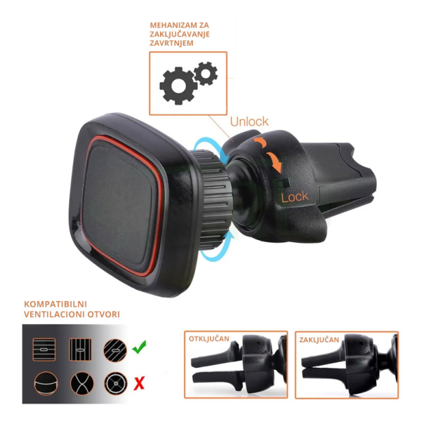 Auto držač za telefon magnetni za ventilaciju CT213 crni - 060187